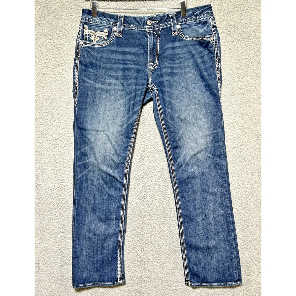 Rock Revival Iselin Easy Ankle Skinny Jeans Womens 31x29 Distressed Embellished